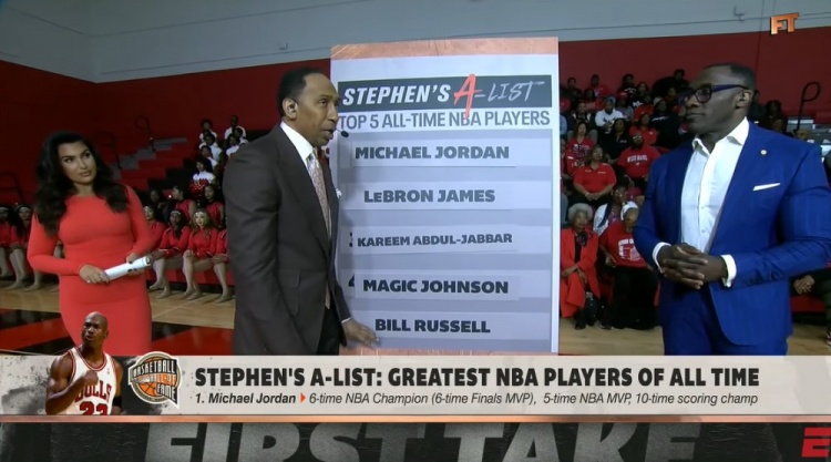 A-史密斯历史最伟大Top5：乔丹 詹姆斯 贾巴尔 魔术师 拉塞尔