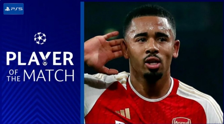 传射建功,欧冠官方:热苏斯当选阿森纳6-0朗斯全场最佳