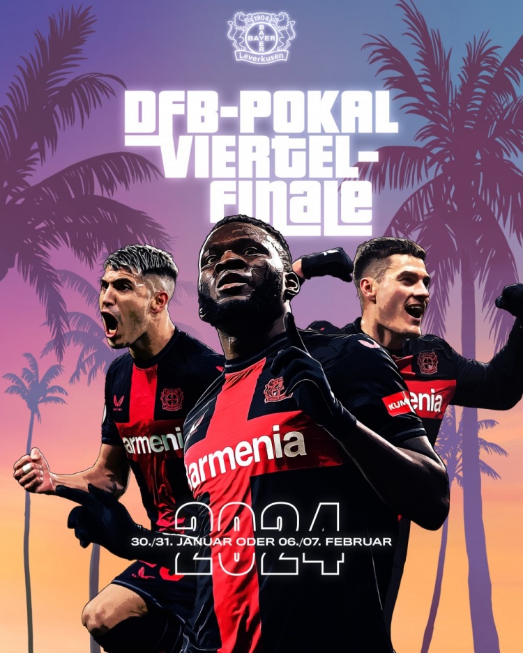 你也在等❓勒沃库森官推发布GTA6式海报庆祝晋级德国杯8强