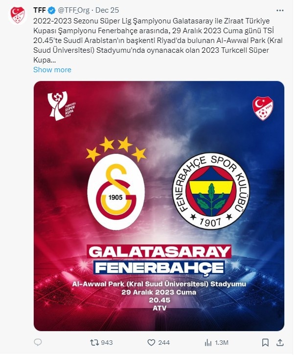 意天空:沙特禁止打出呼吁和平标语&拒绝播放国歌!土超杯被延期