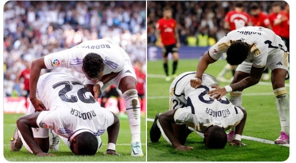 神似！吕迪格2粒西甲进球均是面对马洛卡打进 庆祝动作完全一样