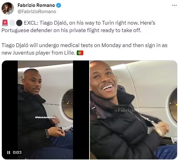罗马诺:贾洛已经登机飞往都灵,本周一体检后正式签约尤文