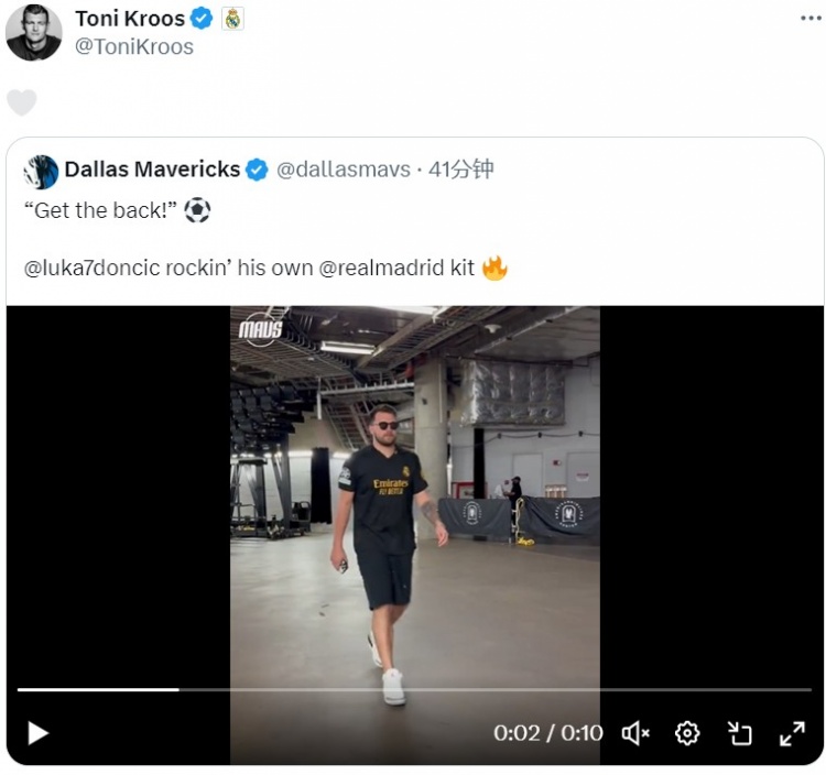 NBA球星东契奇身穿皇马77号球衣入场，克罗斯转发评论                    </p>
                </div>
                <div class=