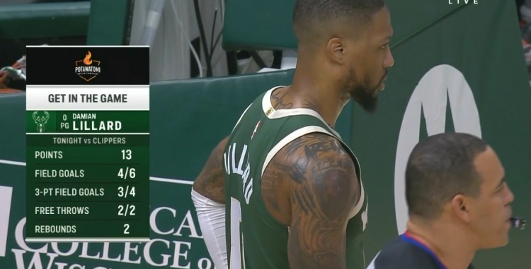 演字母哥？利拉德首节10分钟6中4&三分4中3拿下13分2板