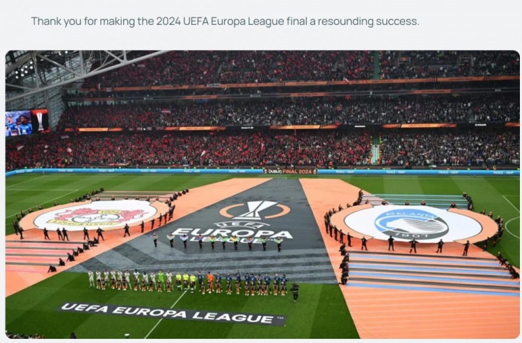 欧足联:欧联杯决赛圆满成功,感谢参赛队球迷主办方地方当局