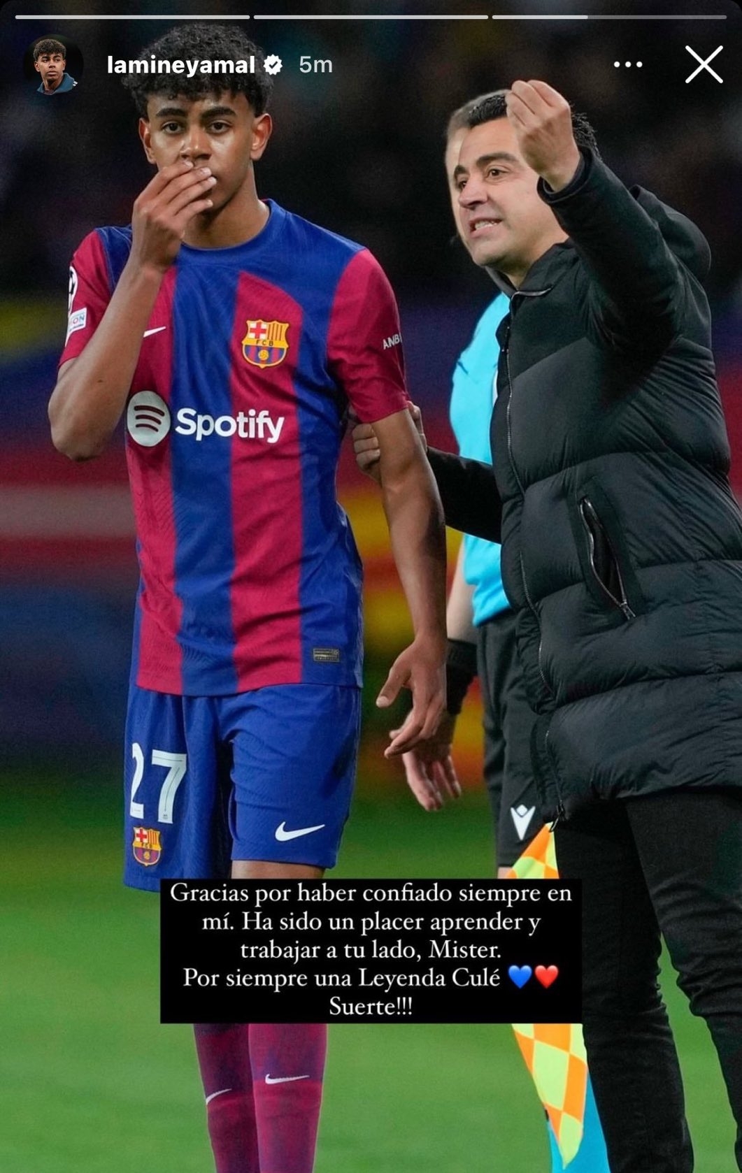 亚马尔告别哈维:感谢信任,能够在你身边学习和工作是一份荣耀