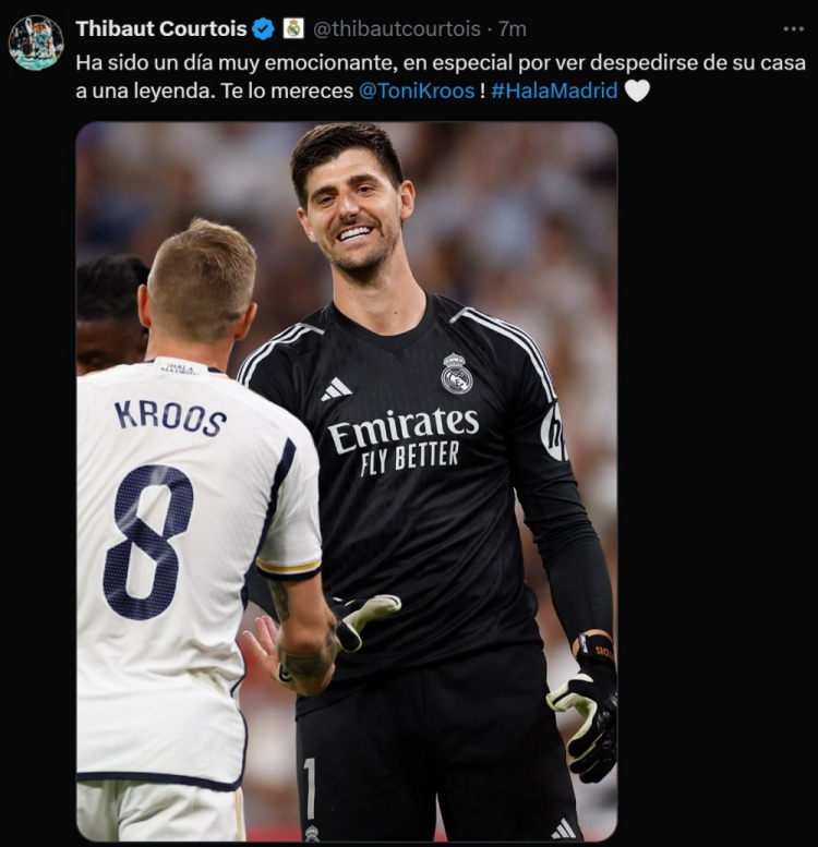 库尔图瓦晒与克罗斯合影:见证一位传奇与家告别,你配得上一切