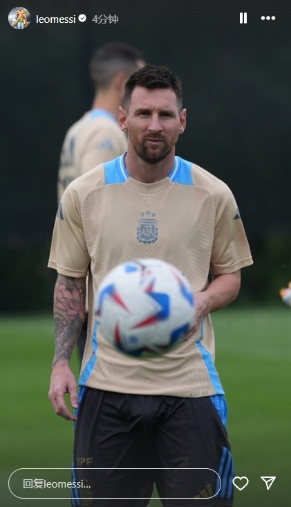 全神贯注!梅西在自己的Instagram上晒出训练照