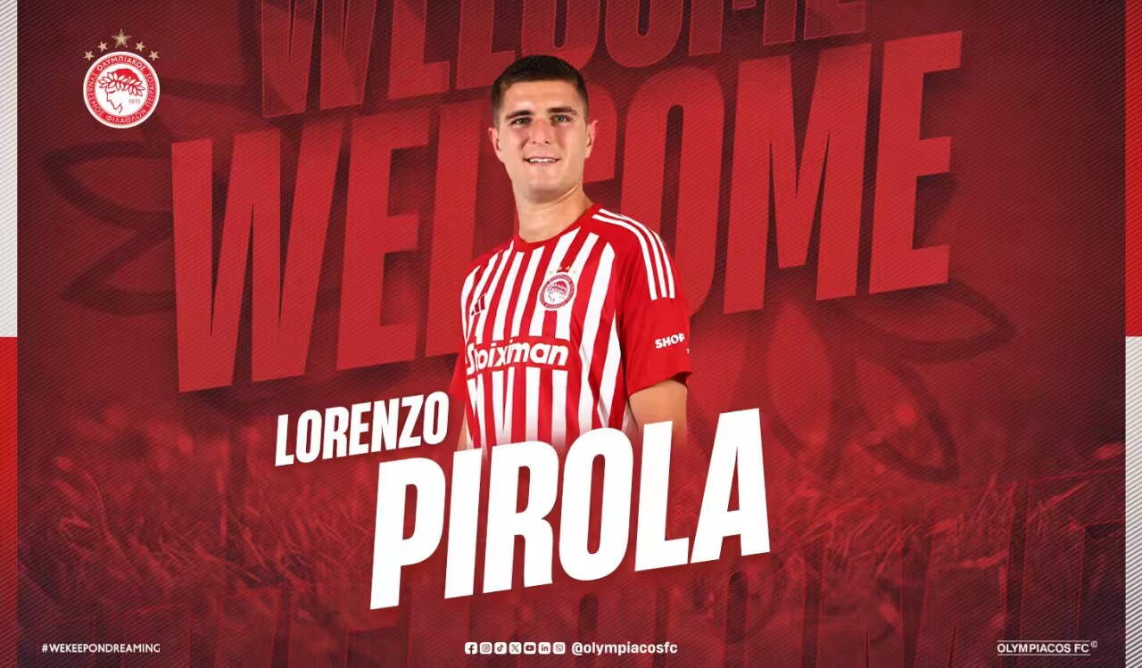 官方:希腊球队奥林匹亚科斯签下萨勒尼塔纳后卫皮罗拉